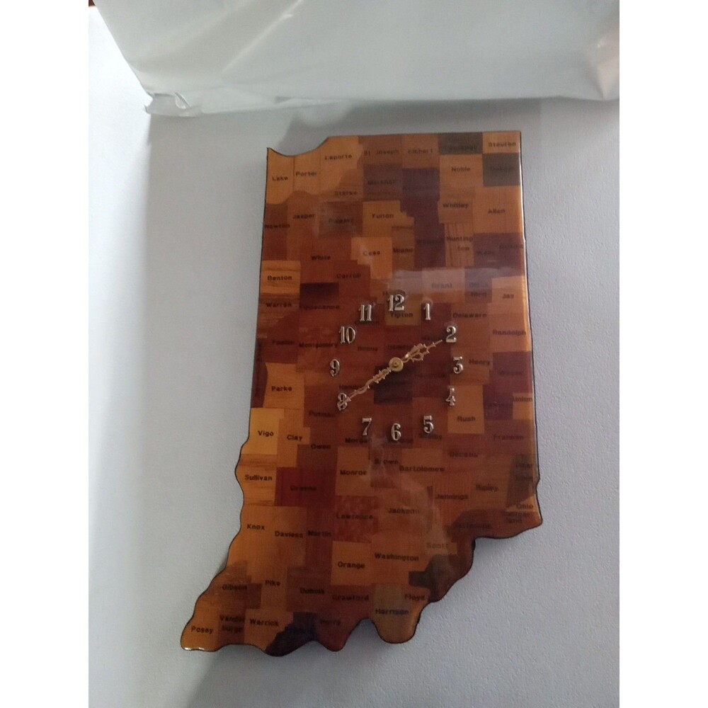 Handmade  Indiana  Clock With Counties In Indiana On It  Clock 20 Inches Long